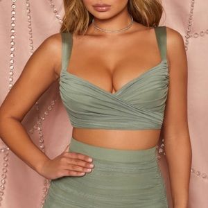 Olive green ruched crop top